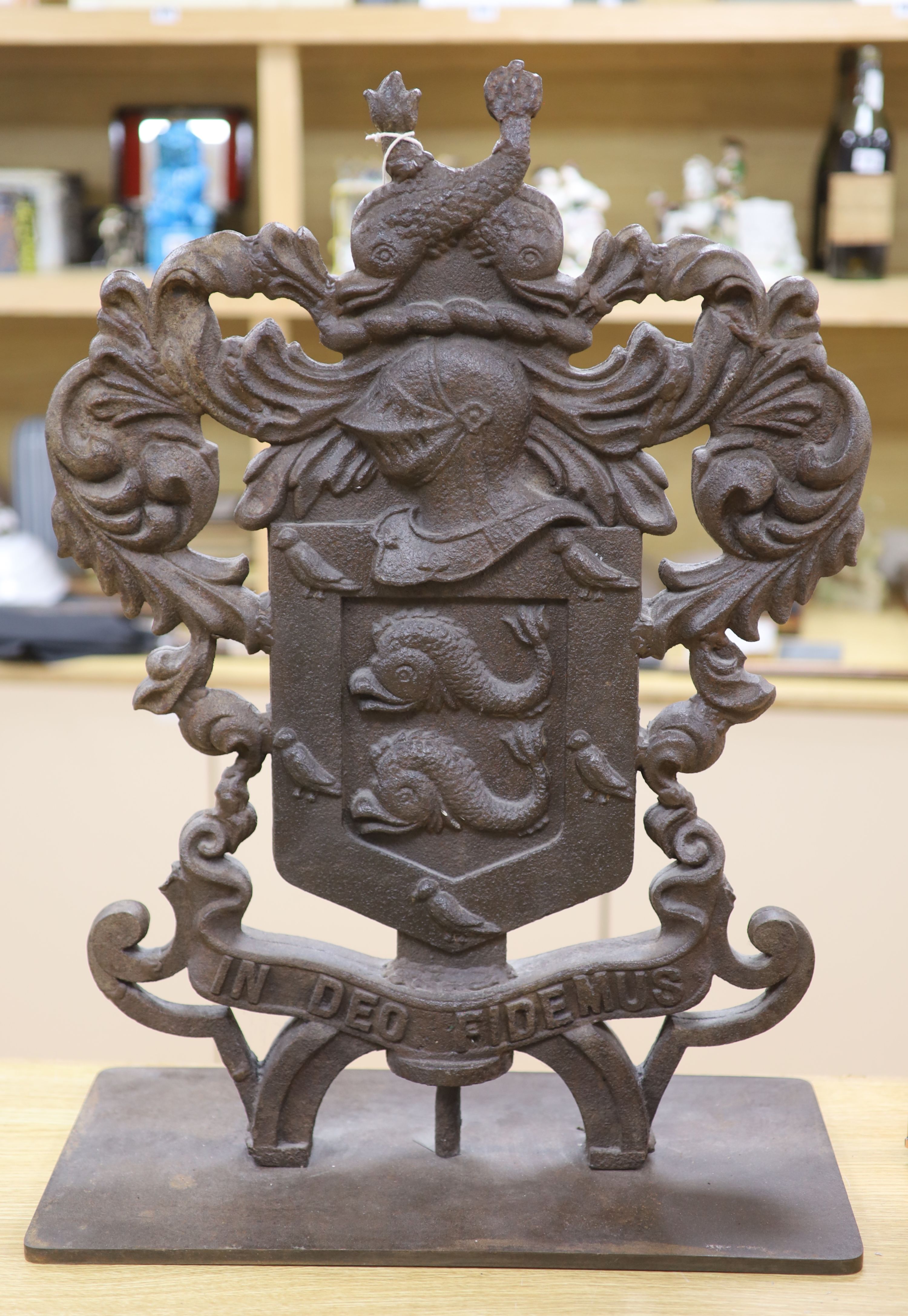 A cast iron armorial crest, height 70cm